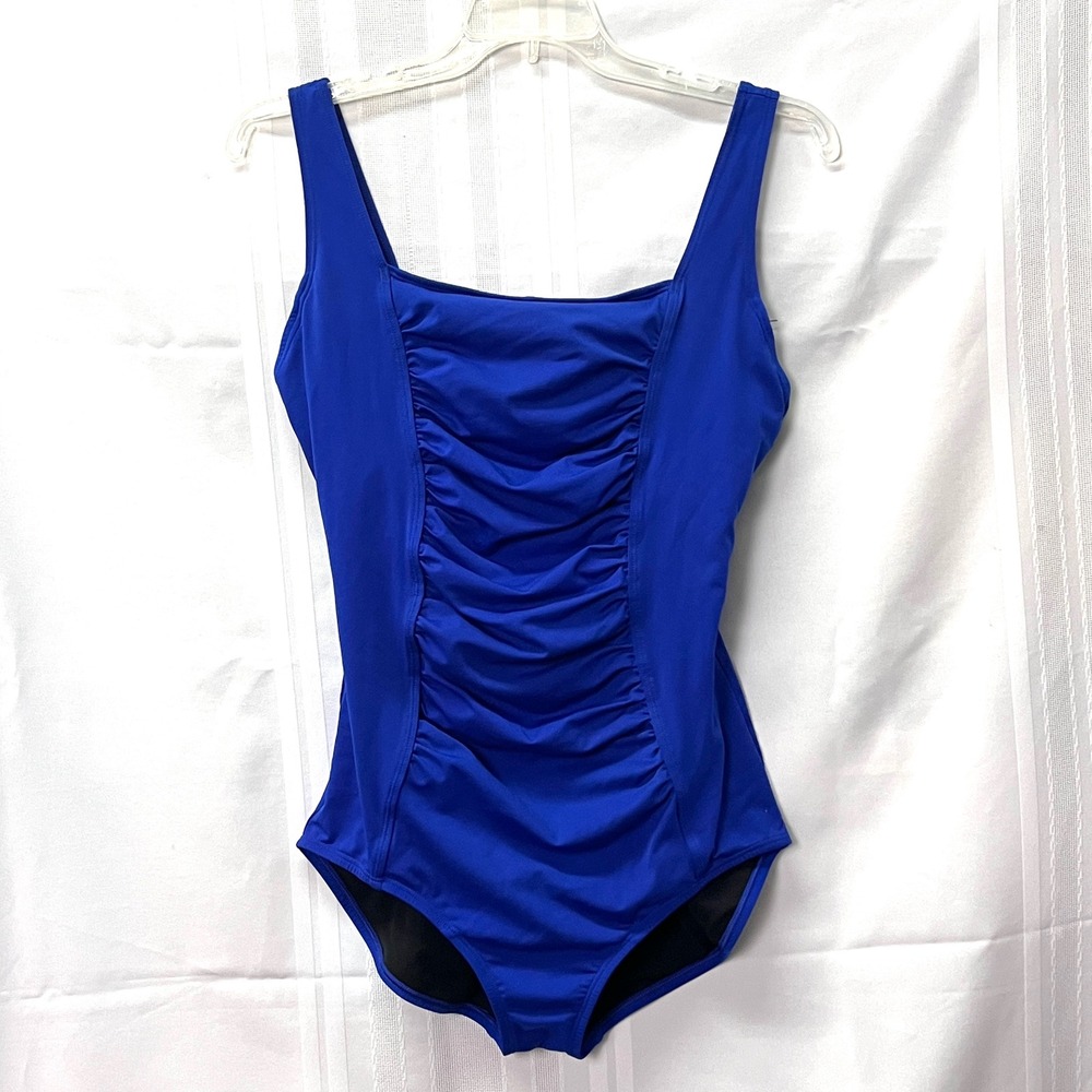 Speedo Endurance+ Royal Blue Ruched Front One Piece Swimsuit Tank 16 Modest